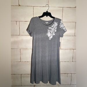 Spense NEVER WORN , MEDIUM Heather Grey Dress with White Floral Accents